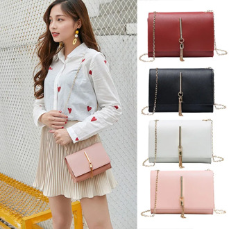 New Crossbody Single Shoulder Bag Iron Tassel Rectangle Handbag with Golden Chain Strap for Women SCI88