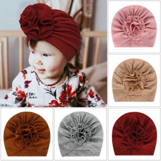 New Cute Autumn Winter Warm Flower Hat Newborn Infant Toddler Caps Turban Baby Girls Beanie Kint Hats Headwear Photo Props