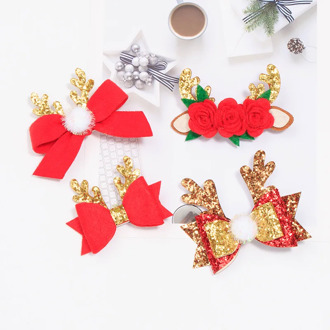 New Cute Bow Girls Hairpins Christmas Hairpin Antler Rose Flower Hair Clips Shiny Baby Kids Headwear Photo Props