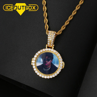 New Design Custom Made Picture Medallions Pendant Necklace Open Round Pendant Iced Out Cubic Zircon Men's Hip Hop Jewelry Gift