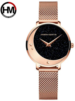 New Design Model Arrival Japan MIYOTA 2035 Quartz Movement Stainless Steel Wristwatch Moon Stars Night Flash Watches for Women