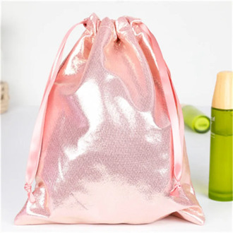 New Design Soft PU Leather Sequin Pink Drawstring Pouch Bag/ Wedding candy Clothes packing Drawstring Pouch