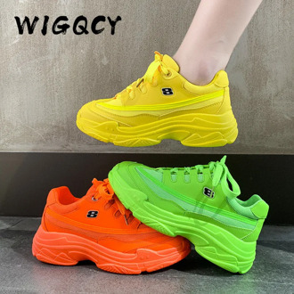 New Designer Sneakers Women Platform Casual Shoes Fashion Sneakers Platform Basket Femme Yellow Lace-Up Casual Chunky Shoes 41