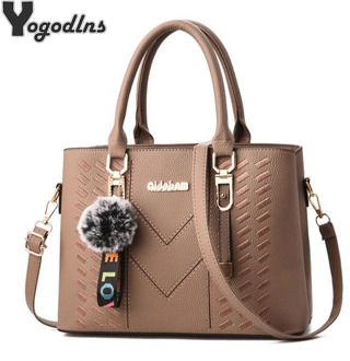 New Elegant Designer Women Messenger Bags PU Leather Solid Color Crossbody Bags Hairball Shoulder Bag Large Shopping hand bag