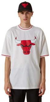 New Era Korte mouw T-shirt Chicago Bulls Mesh Logo New Era , White , Heren - Xl,L,M,Xs