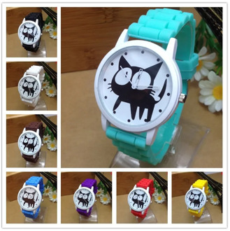 New Famous Brand Geneva Cat Children Cartoon Jelly Quartz Watch Kids Casual Silicone Watches Relogio Clock Wristwatches Hot Sale
