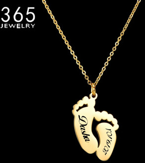 New Fashion Name Engraved Footprint Pendant DIY Customized Stainless Steel Date Letter Necklaces Gift For Girl Women Birthday