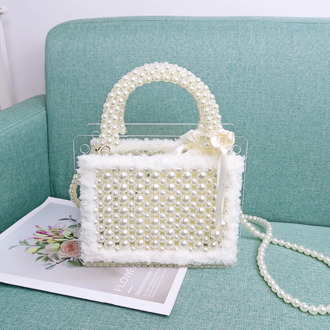 New Fashion Pearl Bag Simple Square Handbag Handmade Brand Designer Female Bag Woven Diy Beaded Bag Bag Female Messenger Bag