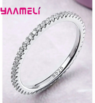 NEW Fashion Round Clear Cubic Zirconia Stackable Finger Rings for Women 925 Sterling Silver Trendy Full Rhinestone Wholesale