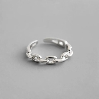 New Fashion Simple Personality Chain Shaped 925 Sterling Silver Not Allergic Hollow Fine Chain Adjustable Opening Rings SR582