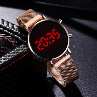 New Fashion Women Watch Touch Screen LED Watches Magnetic Mesh Belt Female Watch Electronic Clock Digital Wristwatches for Gift