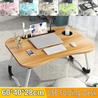 NEW Folding Laptop Stand Holder Study Table Lamp Usb Fan Desk Wooden Foldable Computer Desk for Bed Sofa Tea Serving Table Stand