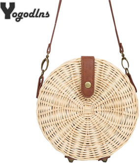 New Handmade Woven Rattan Bag Knitting Straw Women Bags Beach Circle Handbags Summer Sling Shoulder Bags Clutch Travel Bohemian