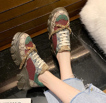 New heavy industry color matching cross strap rhinestone platform slope heel sneakers casual women shoes zapatillas mujer