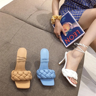 New High Heels Weave Women Shoes Cross Strap Woman Pumps Plus Size 41 Fashion Square Toe Sandals Women Heels Stiletto 10 Cm