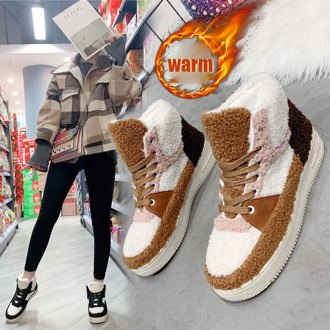 New High-top Women's Casual Shoes Cute Fashion Teddy Dog Plush Shoes Women Winter Warm Plush Shoes Ladies Furry Zapatillas Mujer