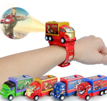 New hot boy drop resistance inertia car can be 3D projection cartoon electronic watch casual girl baby cute clock Christmas gift