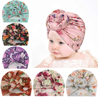 New Knot Printed Flower Kids Hedging Hat Newborn Infant Toddler Caps Turban Baby Girls Beanie Rose Hats Hair Accessories