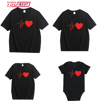 New Love Heartbeat Cotton Family Matching Clothes Girl Clothes Outfits Mother And Daughter T-Shirt Summer Father Son Baby Tshirt