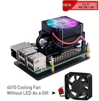 New! Low-Profile Ice Tower Cooling Fan Metal Case 7 Colors RGB Changing LED Light with Bracket for Raspberry Pi 4 B / 3B+ / 3B