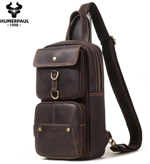 New Men Bag Chest Bag Crazy Horser Genuine Leather High Quality Chest Bag Outdoor for Male Bags Short Trip Messenger Bags