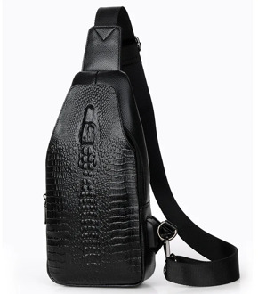 New Men Chest Bag Messenger Bag Leather USB Charging Chest Pack Alligator Casual Crossbody Bag Male Crocodile Pattern Sling Bags