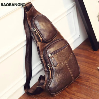 New Men Genuine Leather Cowhide Vintage Sling Single Chest Back Day Pack Travel Famous Casual Cross Body Messenger Shoulder Bag