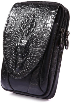 New Men Genuine Leather Real Crocodile Grain Cell/Mobile Phone Cover Case Pocket Hip Belt Bum Fanny Pack Waist Bag Father Gift