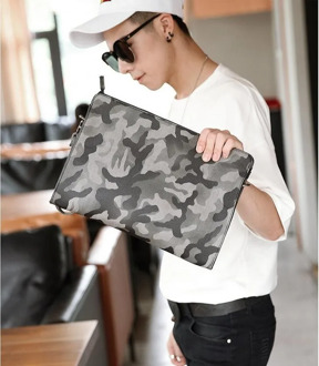 New Men leather handbag Camouflage style envelop clutch bag Male crossbody shoulder bag Daily business clutch designer