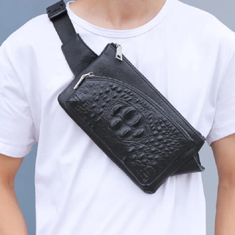 New men's Genuine leather crocodile pattern waist bag fashion casual first layer cowhide multi-compartment shoulder bag z89