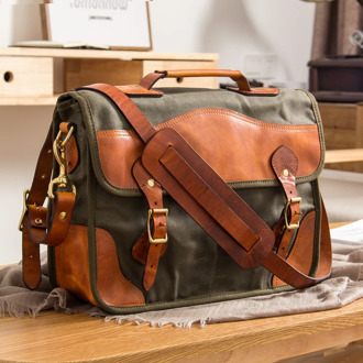 New Men's Handbags Thickened Oil Wax Canvas Bag Laptop Shoulder Bag American Retro Messenger Bags Vegetable Tanned Leather Male