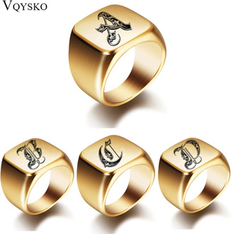 New Mens Rings With Letter Stamp Fashion Gold 18mm Male Stainless Steel Initial Jewelry Wide Ring for Man Party Accessories