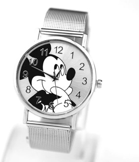 New mickey watch women's stainless steel leather casual clock woman silver black waterproof quartz wristwatch