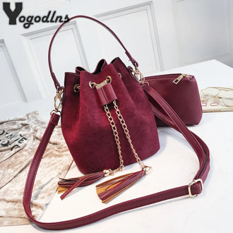 New Mini Crossbody Handbags Cute Suede Bucket Bag Organizer Small Tassel PU Leather Womens Shoulder Messenger Bags Bolsos