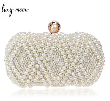 New Pearls Evening Clutch Bags White Bead Day Clutch Luxury Rhinestone Wedding Bride Purse Chain Mini Handbag shoulder bags