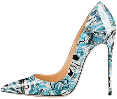 New Printing Patent Leather High Heel Woman Pointed Toe Thin Heels Pumps Ladies 12cm Stiletto Party Dress Shoes For Women D004A