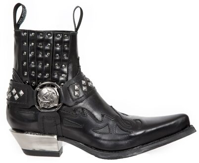 New Rock bezaaid zwart lederen western biker boots-7950-S1