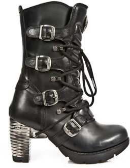 New Rock dames zwart lederen metalen gotische laarzen - TR003-S1 - maat