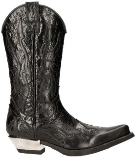 New Rock Flame geaccentueerde zwart lederen biker cowboylaarzen - M-7921-S1