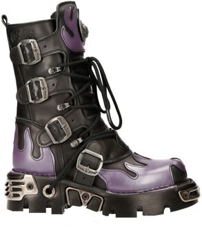 New Rock Flame geaccentueerde zwart/rode leren biker-schedellaarzen - M-591-S5 - EU 39