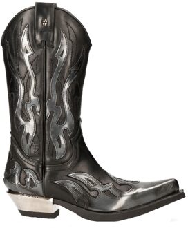 New Rock Flame geaccentueerde zwart/zilver lederen biker cowboylaarzen - M-7921-S3