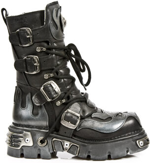 New Rock Flame geaccentueerde zwart/zilver lederen bikerlaarzen - 107-S2 - EU 38
