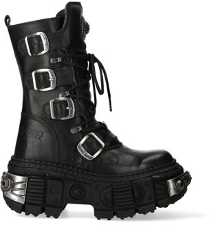 New Rock halfhoge gotische leren laarzen-WALL1473-S3 Zwart