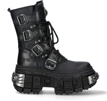 New Rock halfhoge lederen platformlaarzen-WALL373-S3 - maat Zwart