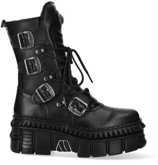New Rock halfhoge lederen platformlaarzen-WALL373-S6 Zwart
