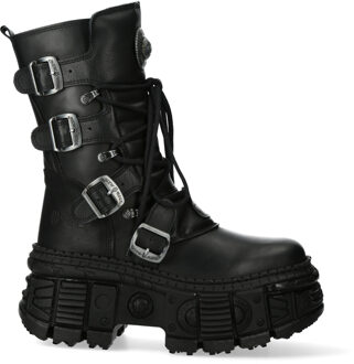 New Rock halfhoge leren Goth-laarzen-WALL373-S5 Zwart - EU 38