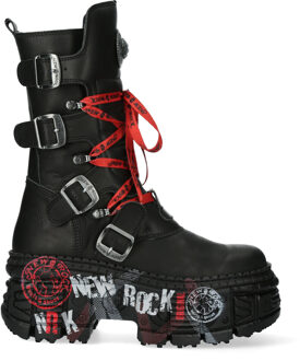 New Rock halfhoge punk lederen laarzen-WALL028B-C1 Zwart - EU 41