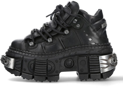 New Rock lederen platform enkellaarzen-WALL106-S10 Zwart - EU 38