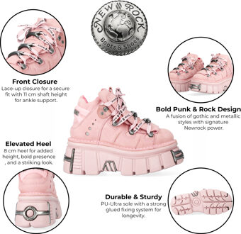 New Rock M-106-C153 Roze Tower Platform Gothic Punk Enkellaarsjes - EU 39