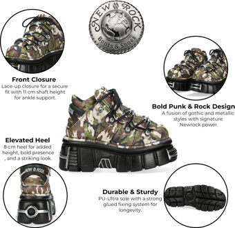 New Rock M-106-C169 Camouflage leren metallic gotische enkellaarsjes - EU 43